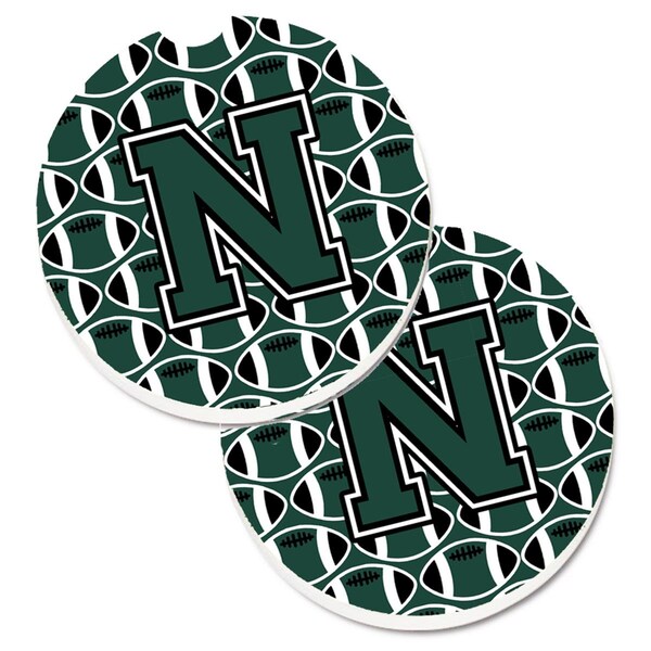 Carolines Treasures Letter N Football Green and White Set of 2 Cup Holder Car Coaster CJ1071-NCARC - main